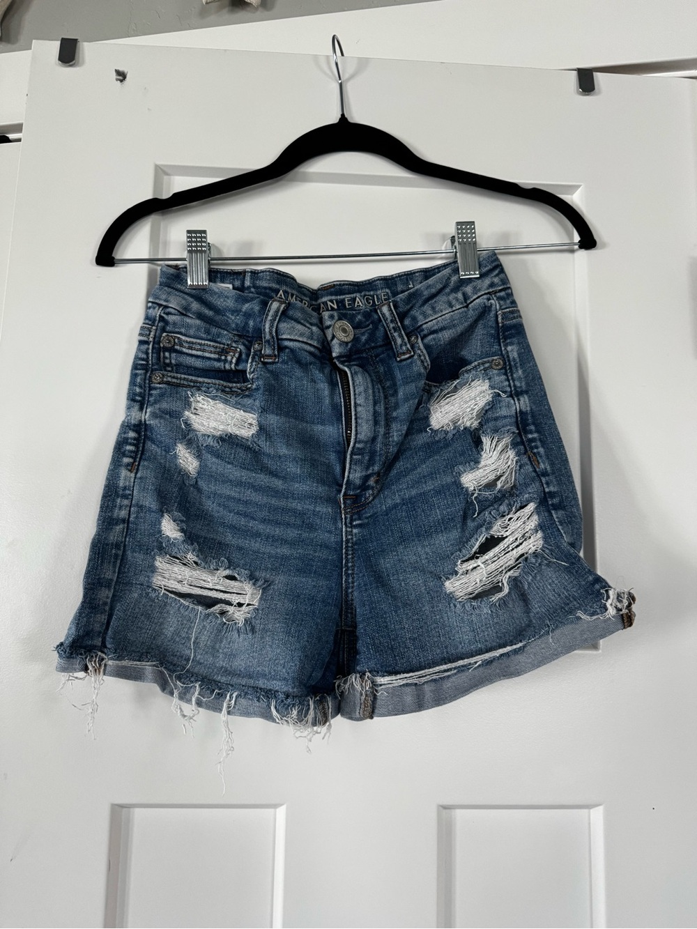American Eagle Outfitters Distressed Medium Blue Denim Cutoff Shorts